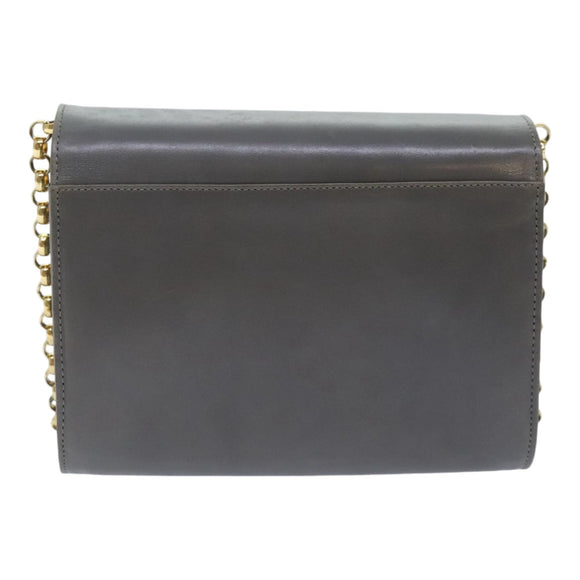 Salvatore Ferragamo Chain Shoulder Bag Leather Gray Gold Auth bs18233