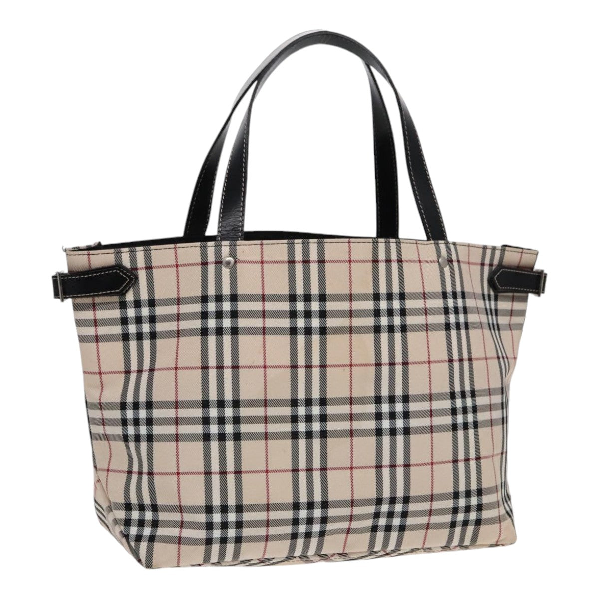 BURBERRY Nova Check Blue Label Tote Bag Nylon Beige Auth bs18235