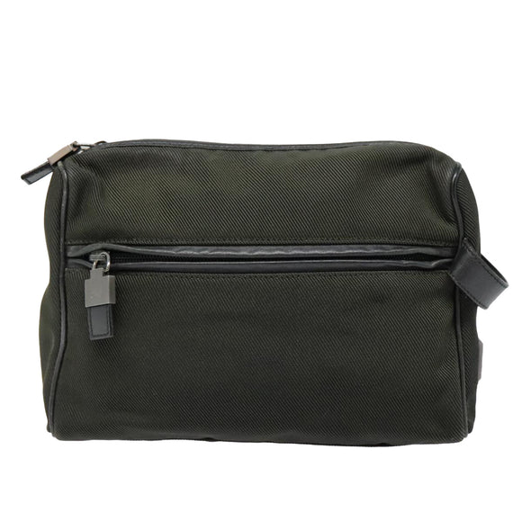 Salvatore Ferragamo Clutch Bag Canvas Khaki Silver Auth bs18241