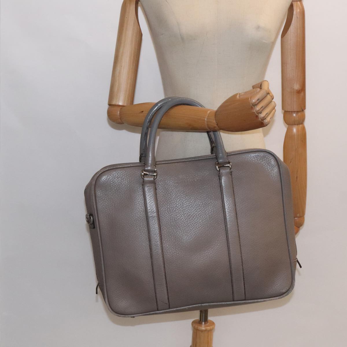 BALLY Hand Bag Leather Gray Silver Auth bs18244