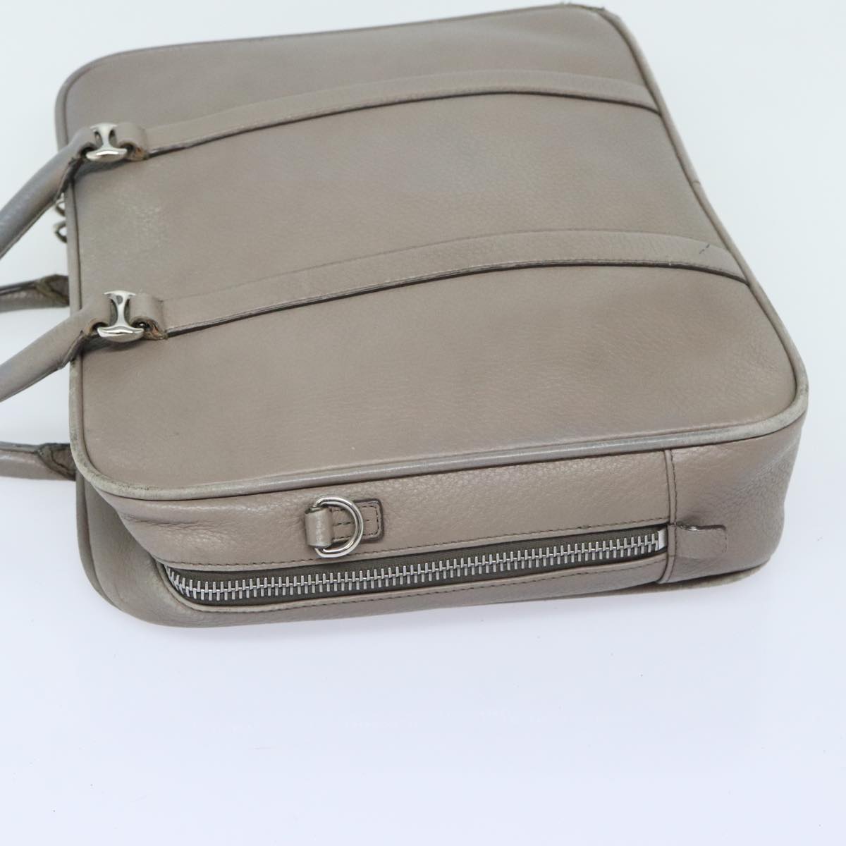 BALLY Hand Bag Leather Gray Silver Auth bs18244