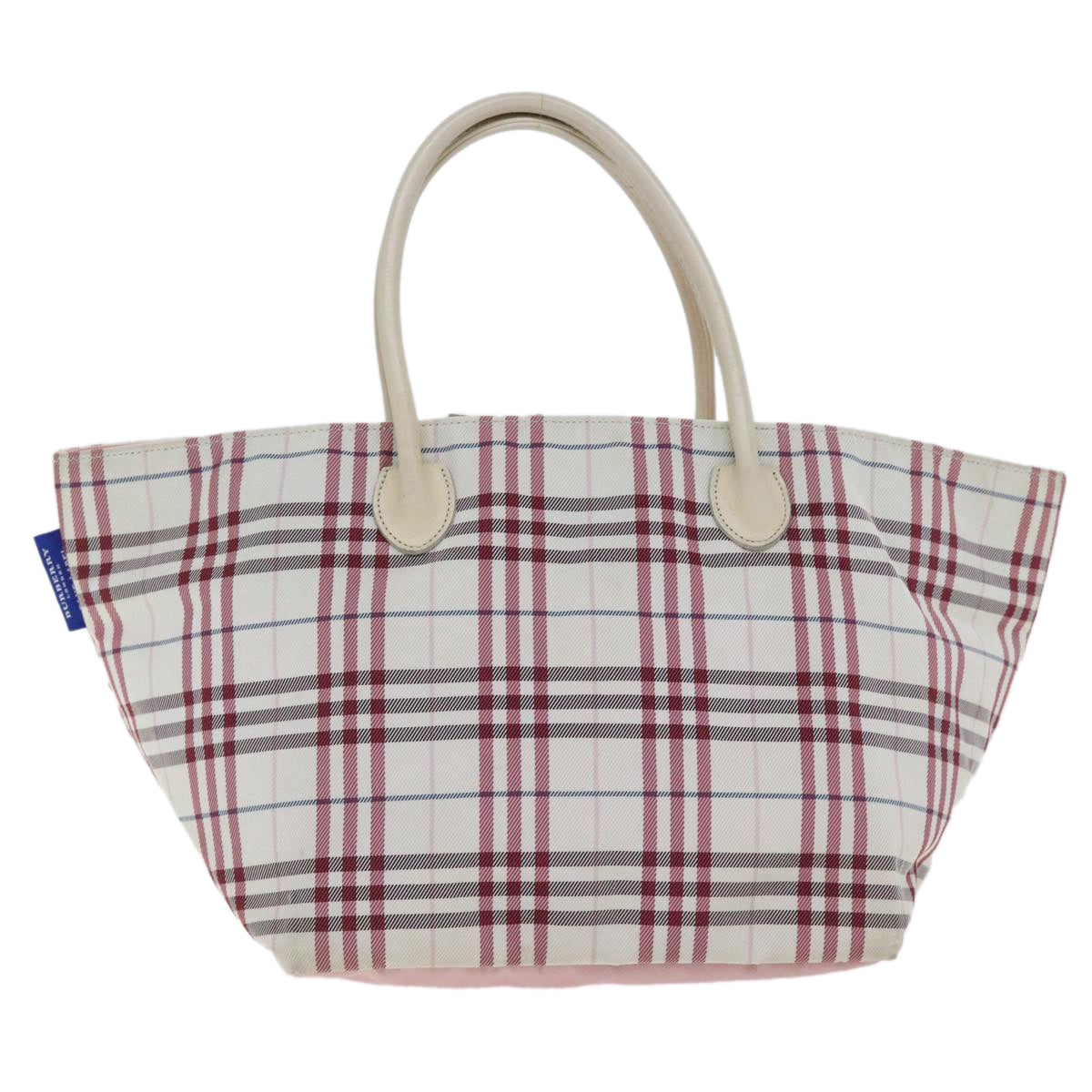 BURBERRY Nova Check Blue Label Hand Bag Canvas White Red Auth bs18266 - 0