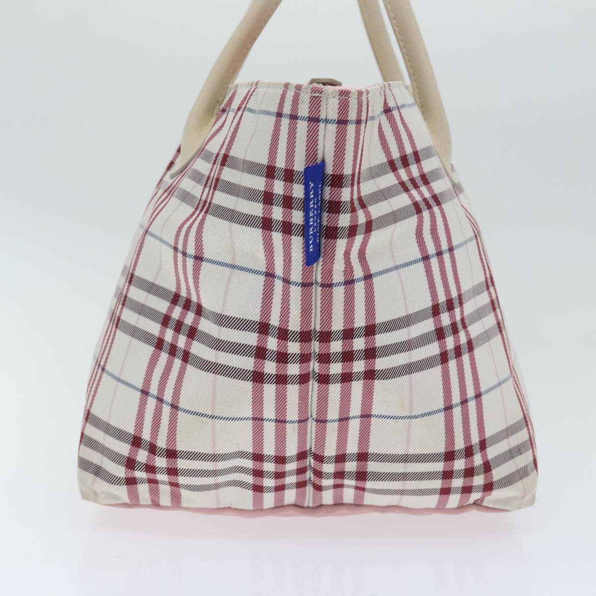 BURBERRY Nova Check Blue Label Hand Bag Canvas White Red Auth bs18266