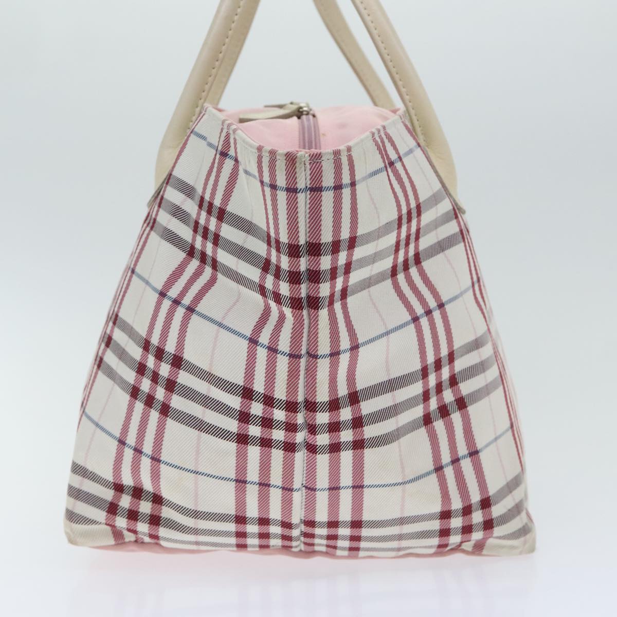 BURBERRY Nova Check Blue Label Hand Bag Canvas White Red Auth bs18266