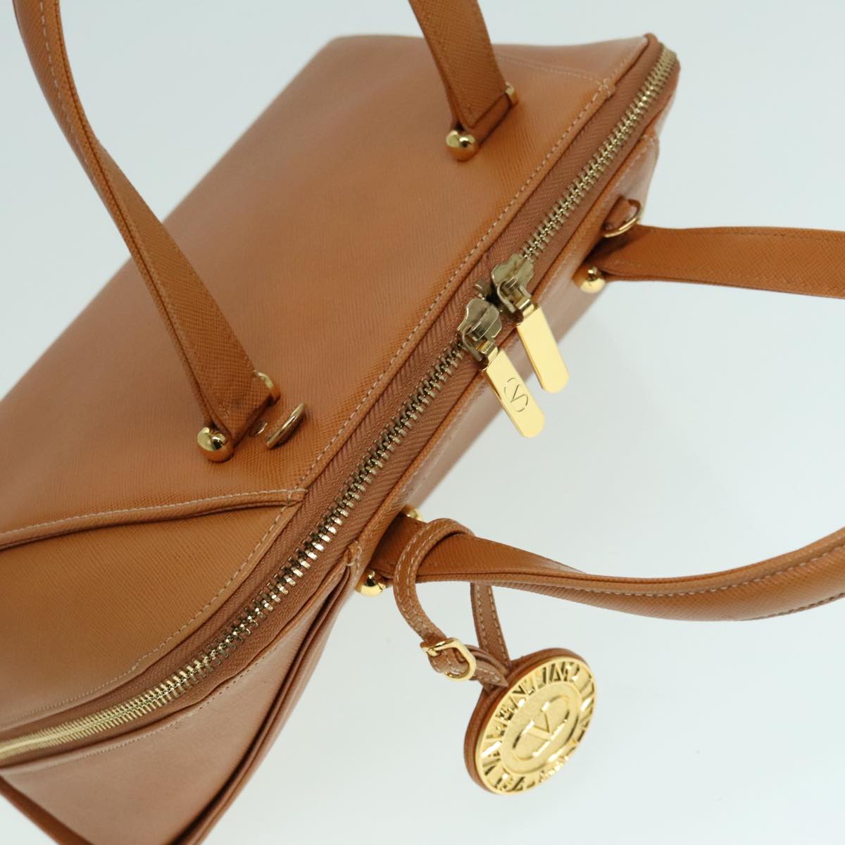 VALENTINO Hand Bag Leather 2way Brown Gold Auth bs18269