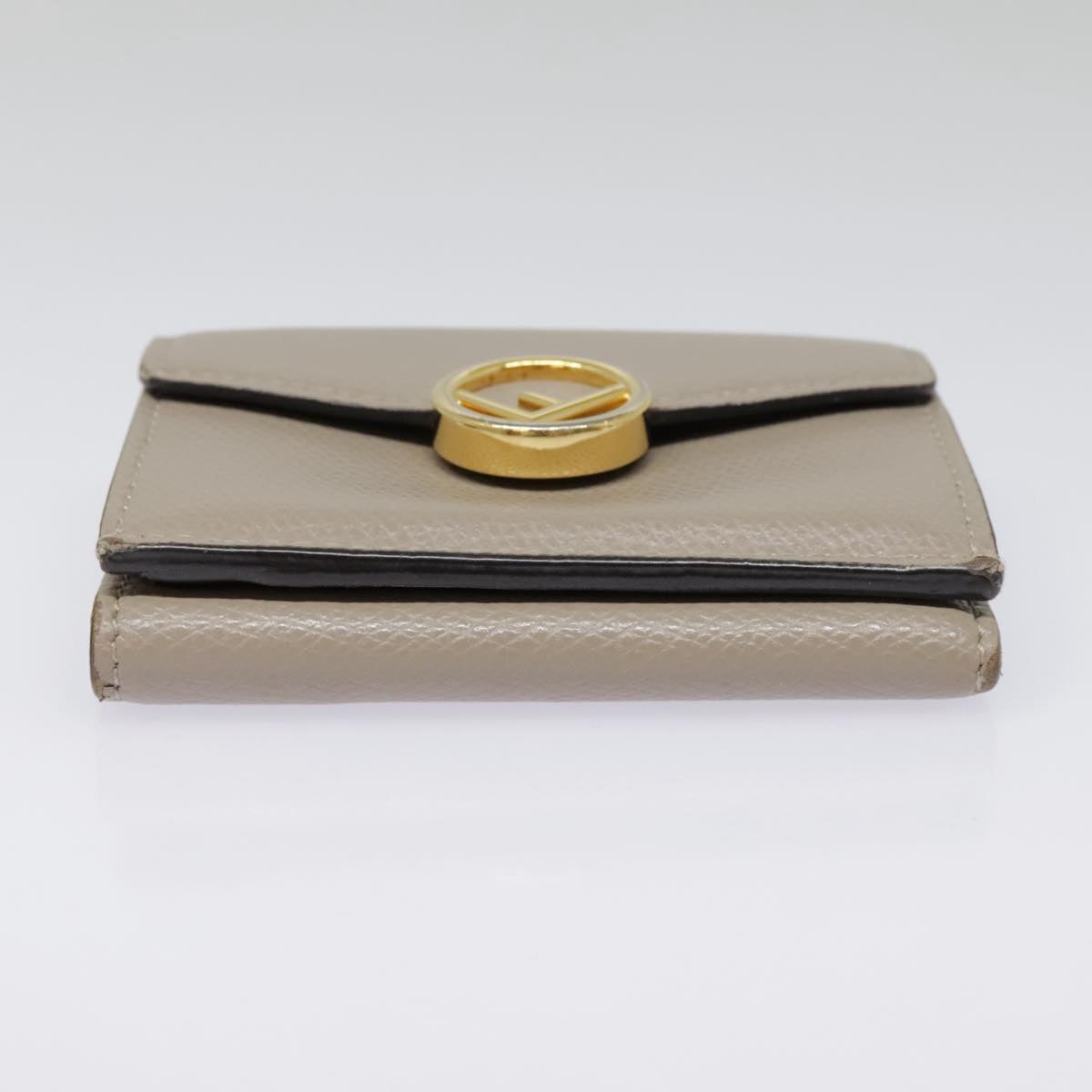 FENDI Compact Wallet Leather Beige Gold Auth bs18278