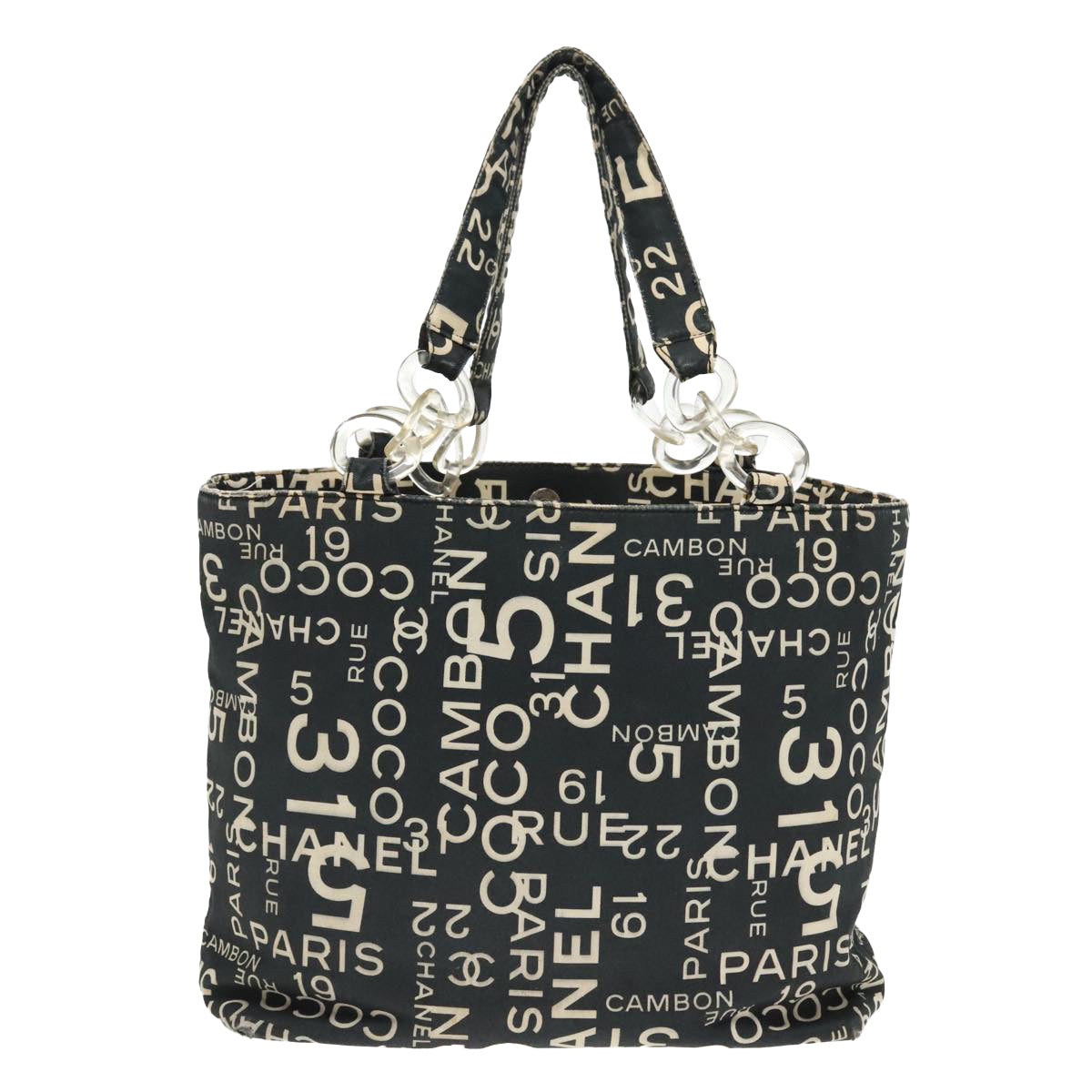 CHANEL Bysy Line Tote Bag Canvas Black CC Auth bs18279