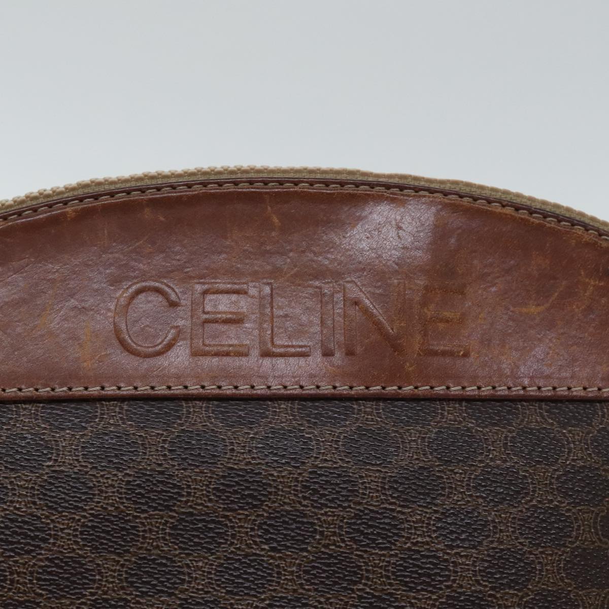 CELINE Macadam Canvas Pouch PVC Leather Brown Gold Auth bs18286