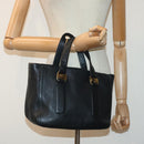 Salvatore Ferragamo Vala Hand Bag Leather Black Gold Auth bs18289-23