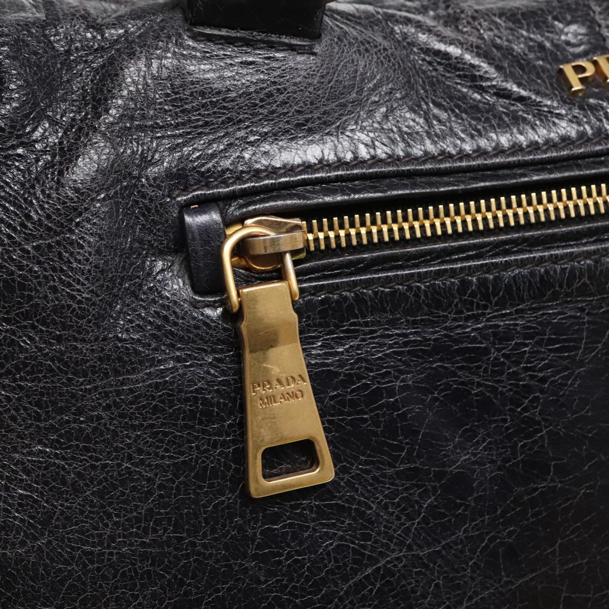 PRADA Hand Bag Leather 2way Black Auth bs18291