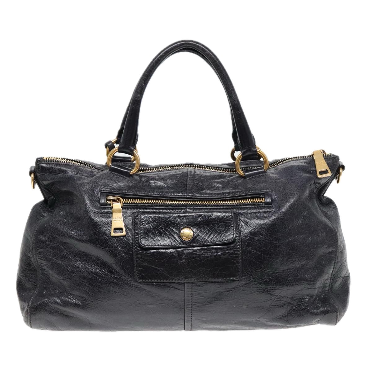 PRADA Hand Bag Leather 2way Black Auth bs18291 - 0