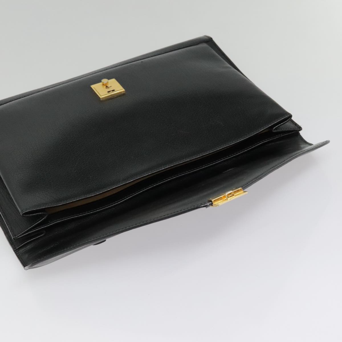 BALLY Briefcase Leather Black Gold Auth bs18292