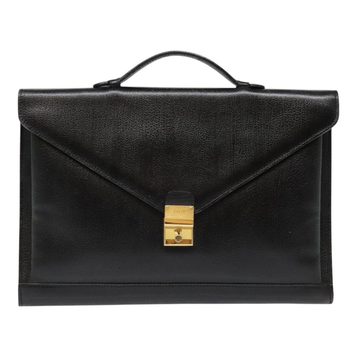 BALLY Briefcase Leather Black Gold Auth bs18292