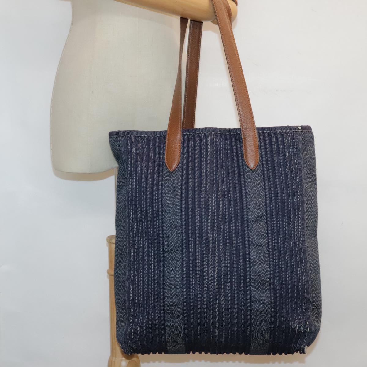 HERMES Calicut Denim Tote Bag Canvas Navy Auth bs18295