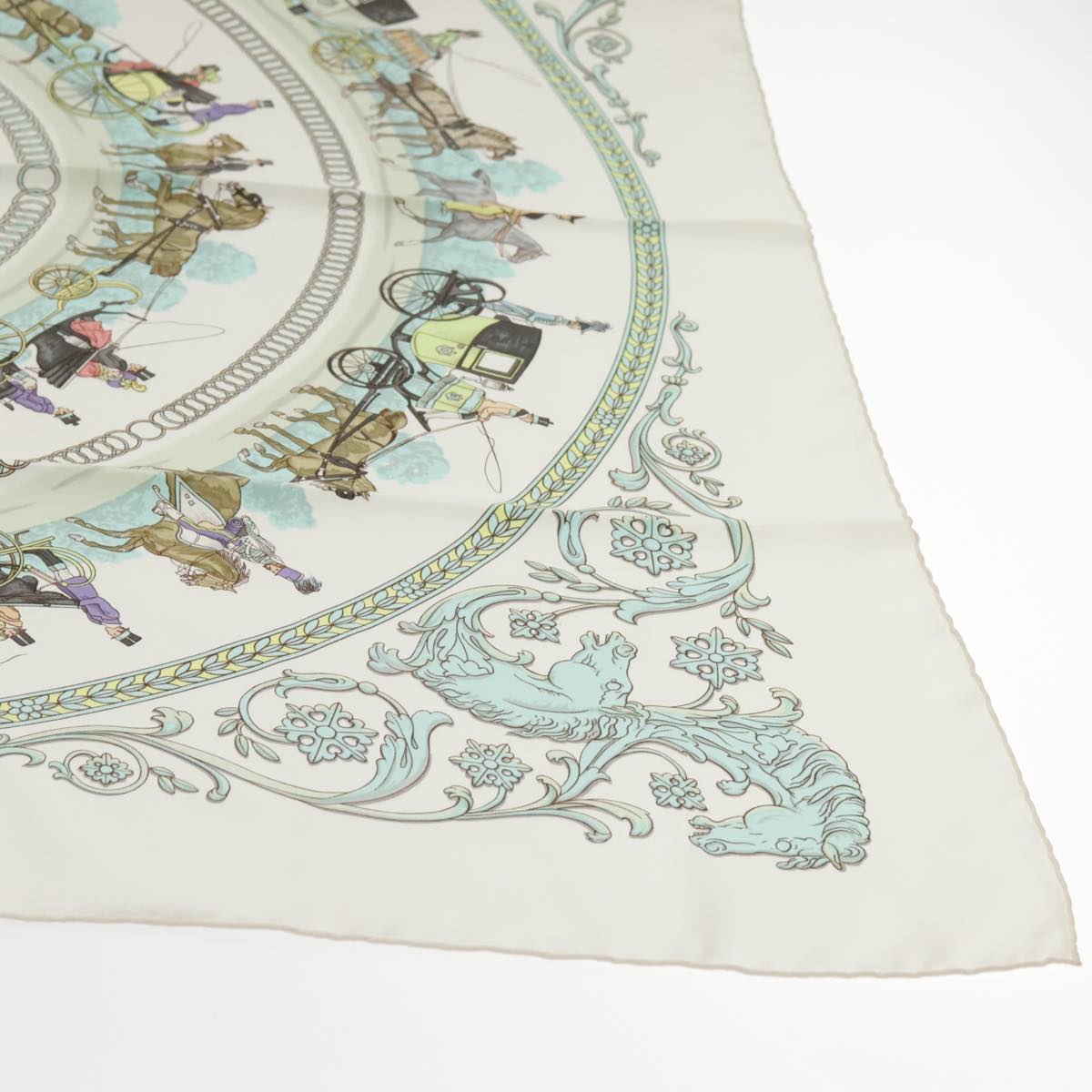 HERMES Carre 90 Scarf ""LA PROMENADE DE LONGCHAMPS"" Silk White Auth bs18296