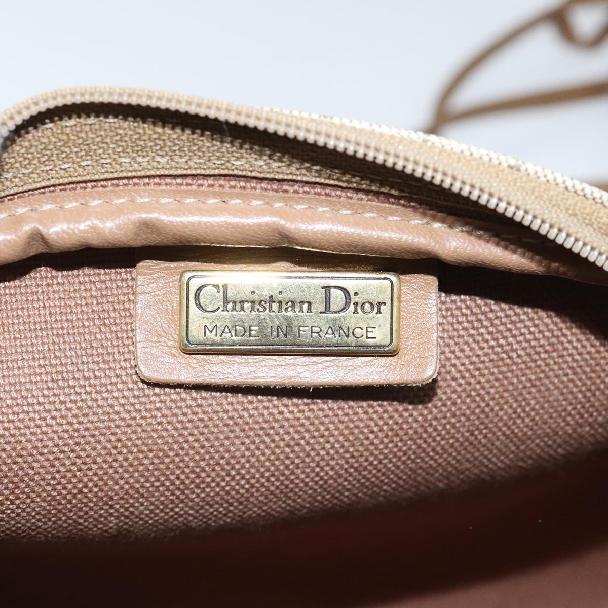 Christian Dior Honeycomb Canvas Shoulder Bag PVC Leather Beige Auth bs18299