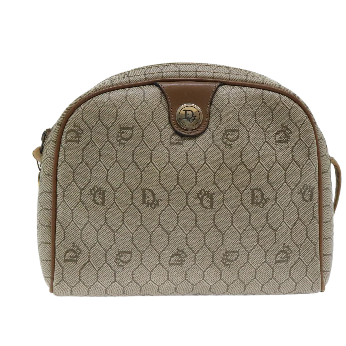 Christian Dior Honeycomb Canvas Shoulder Bag PVC Leather Beige Auth bs18299 - 0