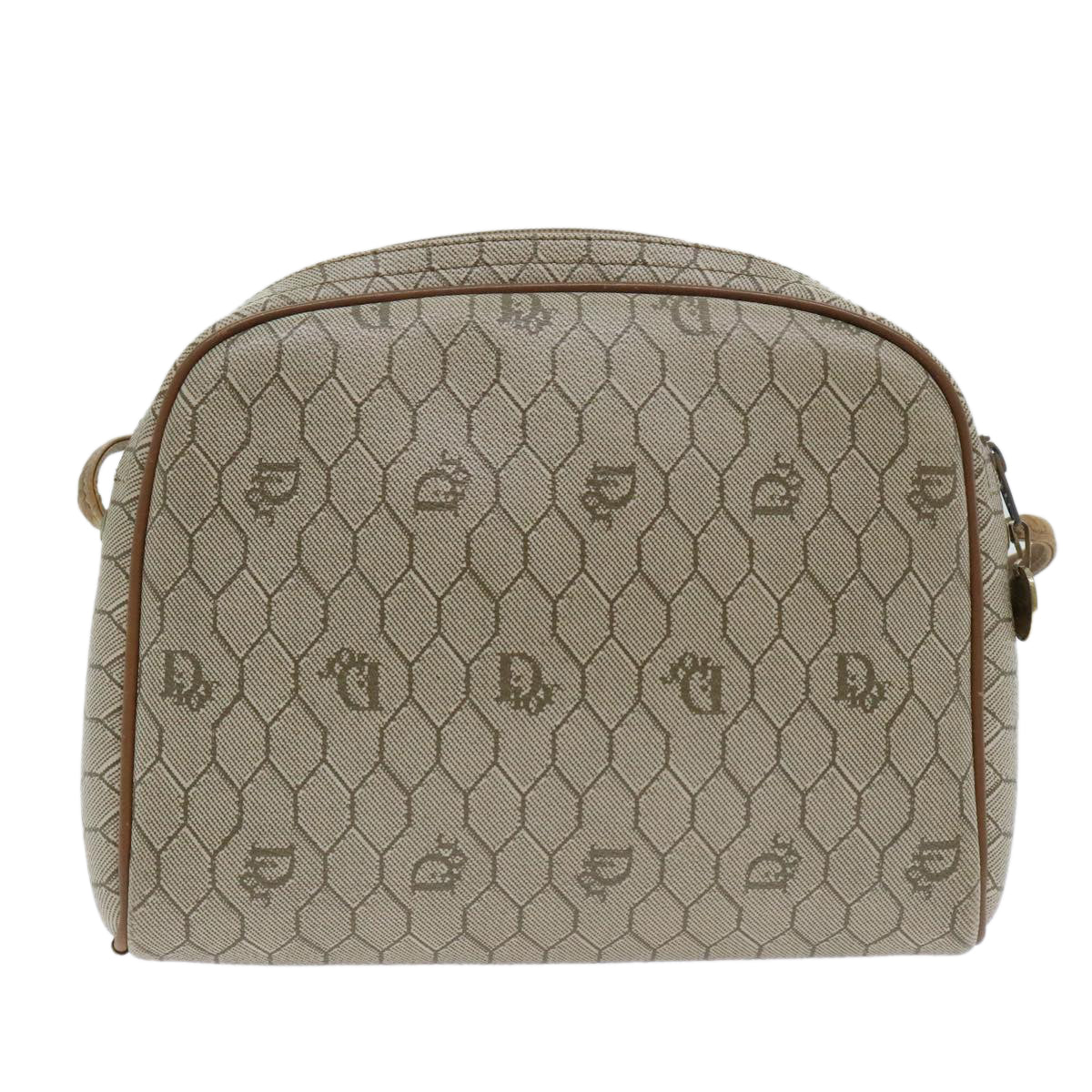 Christian Dior Honeycomb Canvas Shoulder Bag PVC Leather Beige Auth bs18299