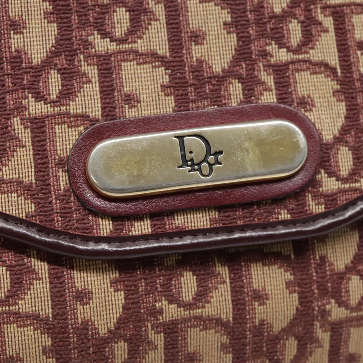 Christian Dior Trotter Canvas Chain Shoulder Bag Red Gold Auth bs18311