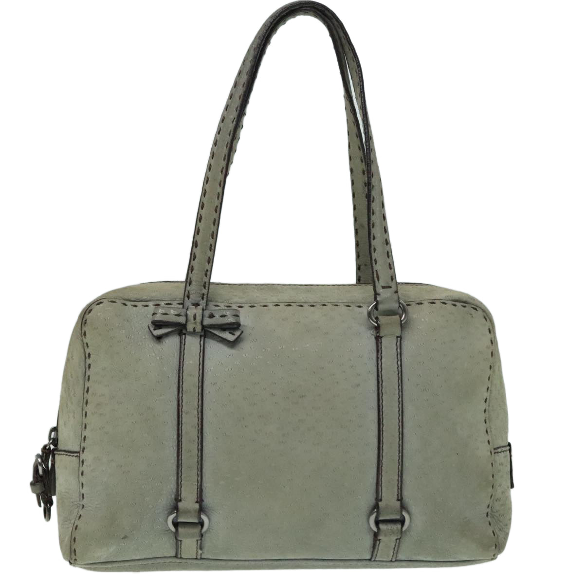 PRADA Hand Bag Suede Gray Silver Auth bs18312