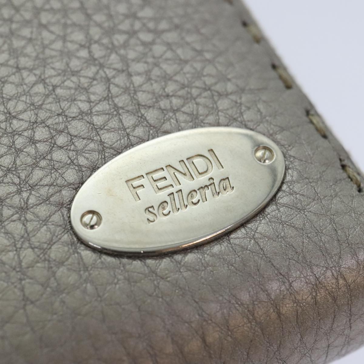 FENDI Celeria Long Wallet Leather Silver Auth bs18313