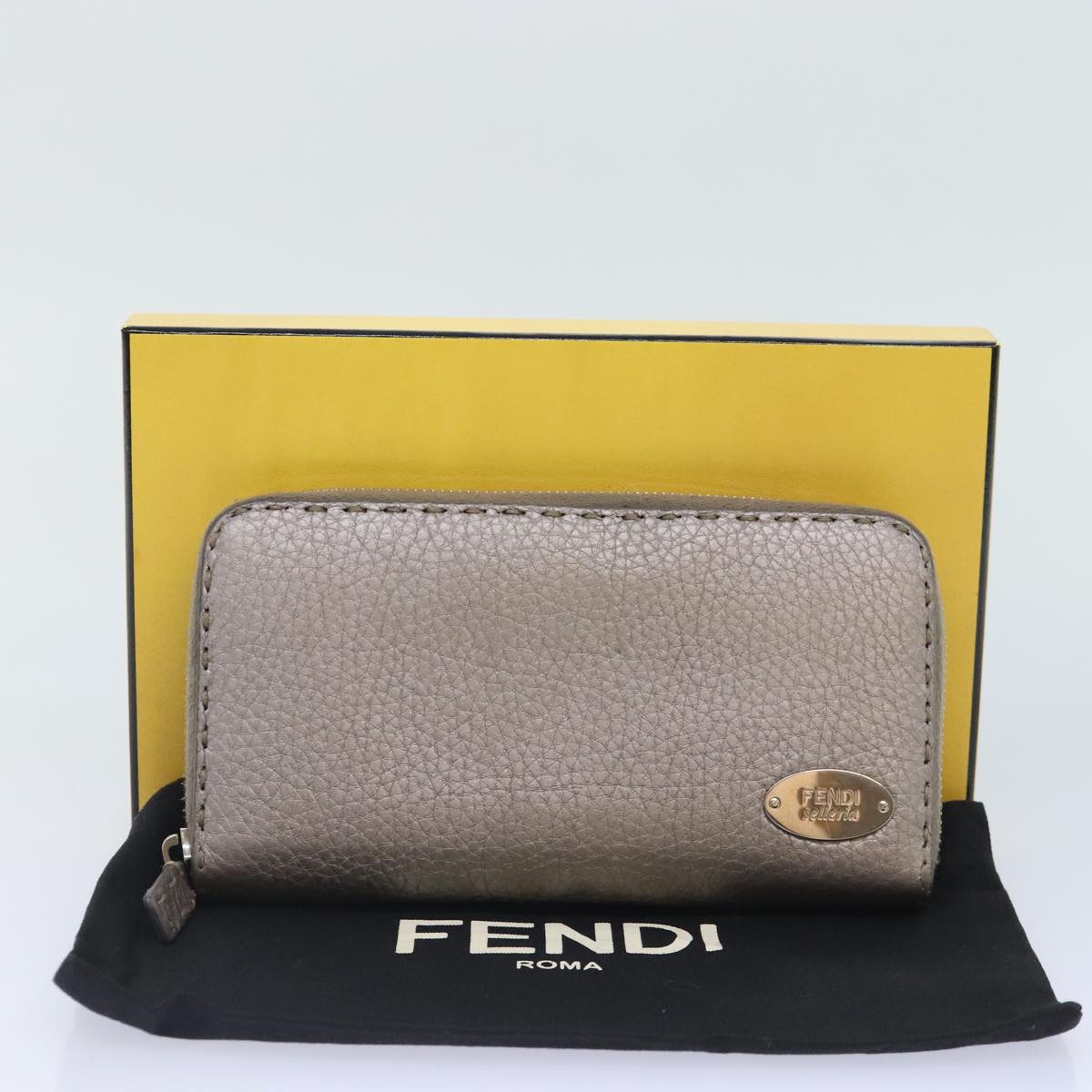 FENDI Celeria Long Wallet Leather Silver Auth bs18313