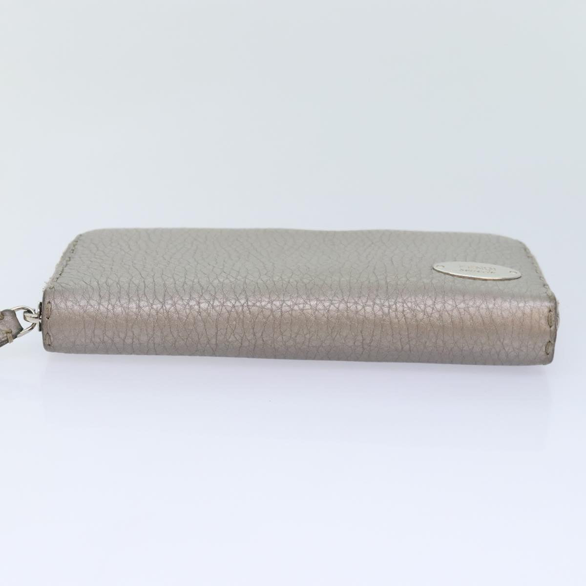 FENDI Celeria Long Wallet Leather Silver Auth bs18313