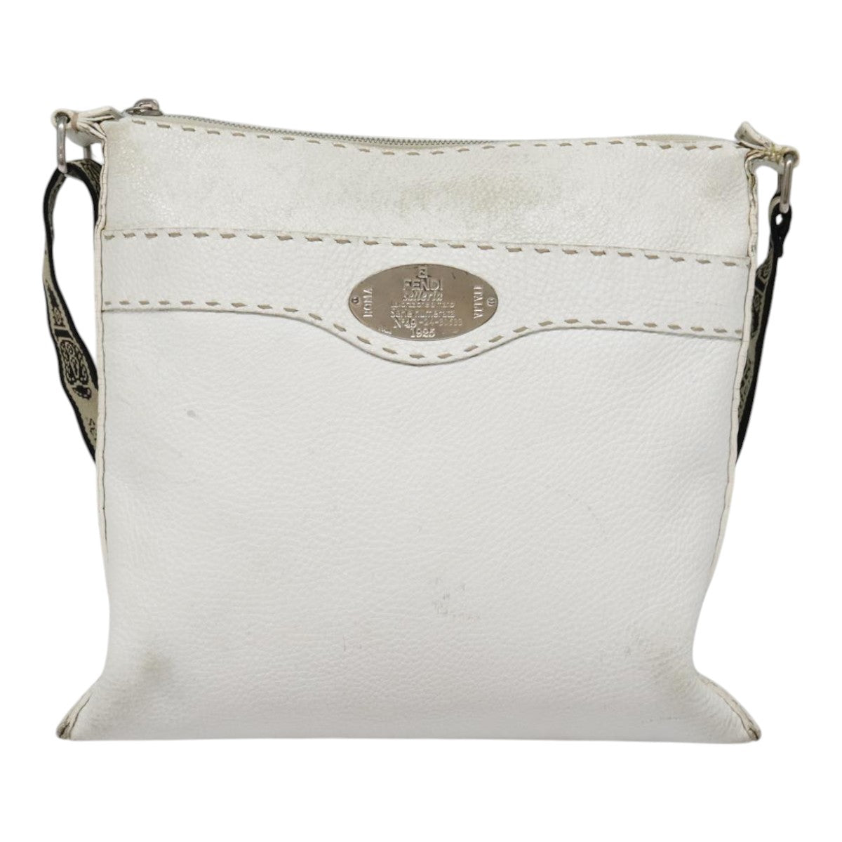 FENDI Celeria Shoulder Bag Leather Silver White Auth bs18319