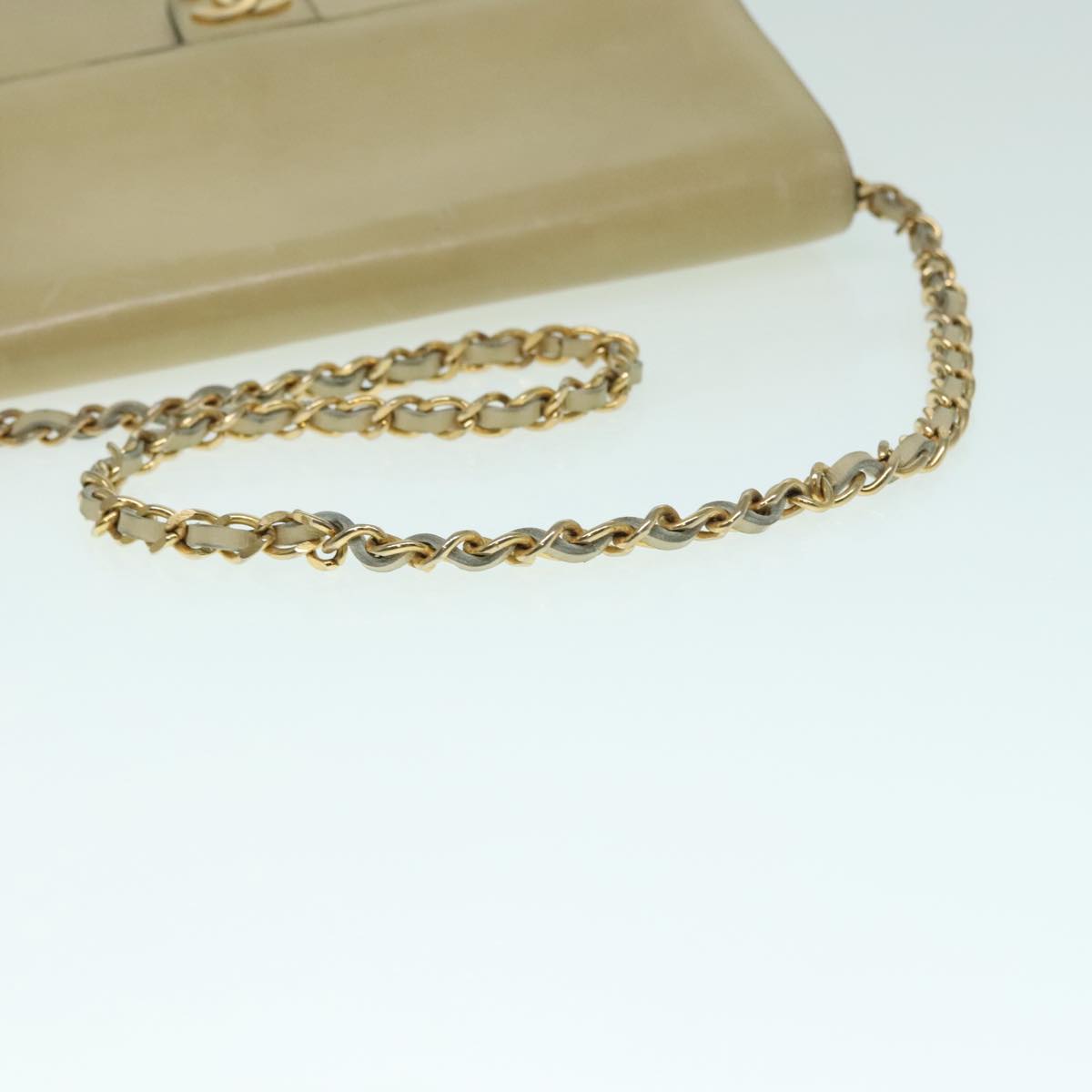 CHANEL Chain Shoulder Bag Leather Beige CC Auth bs18322