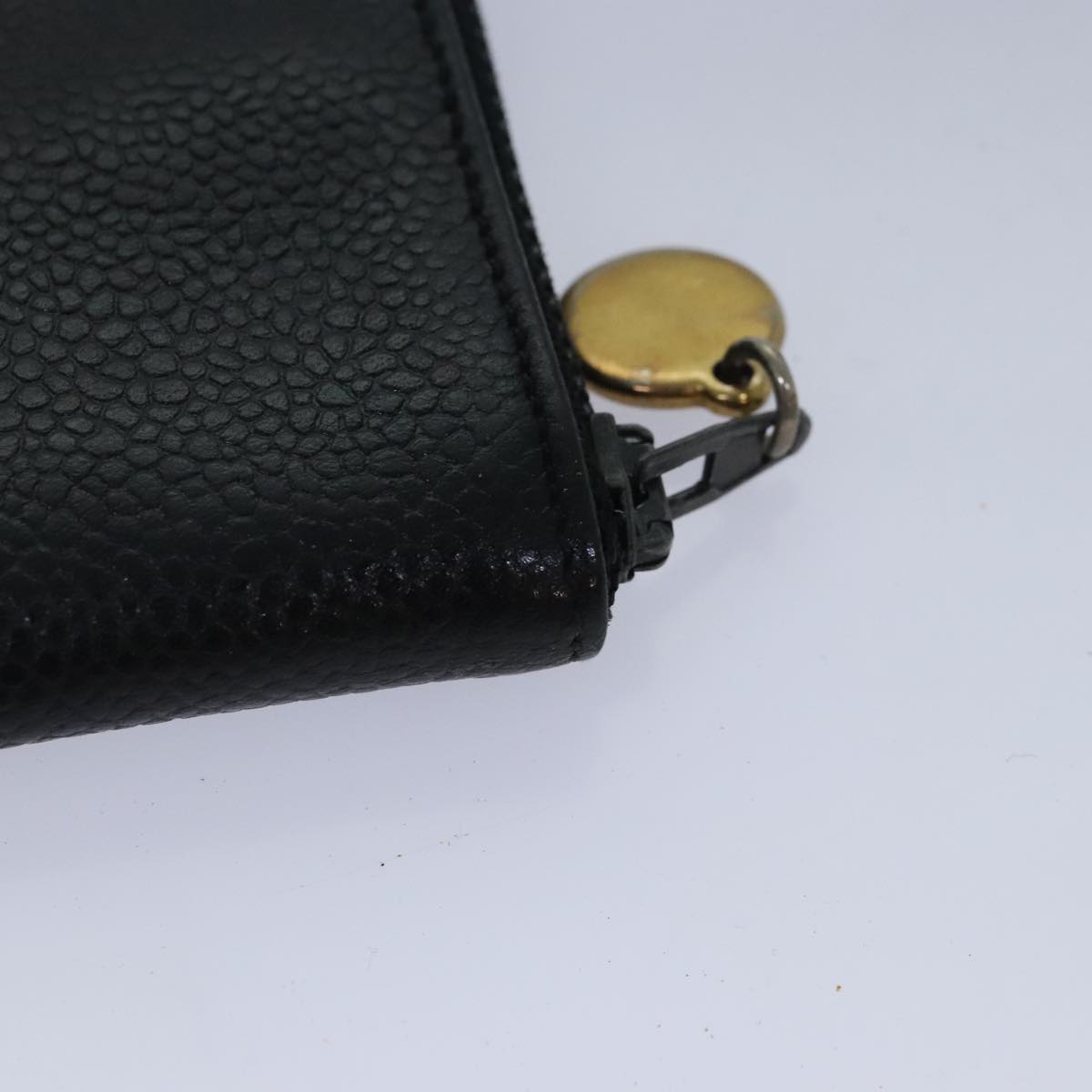 CHANEL Key Case Caviar Skin Black Gold CC Auth bs18348