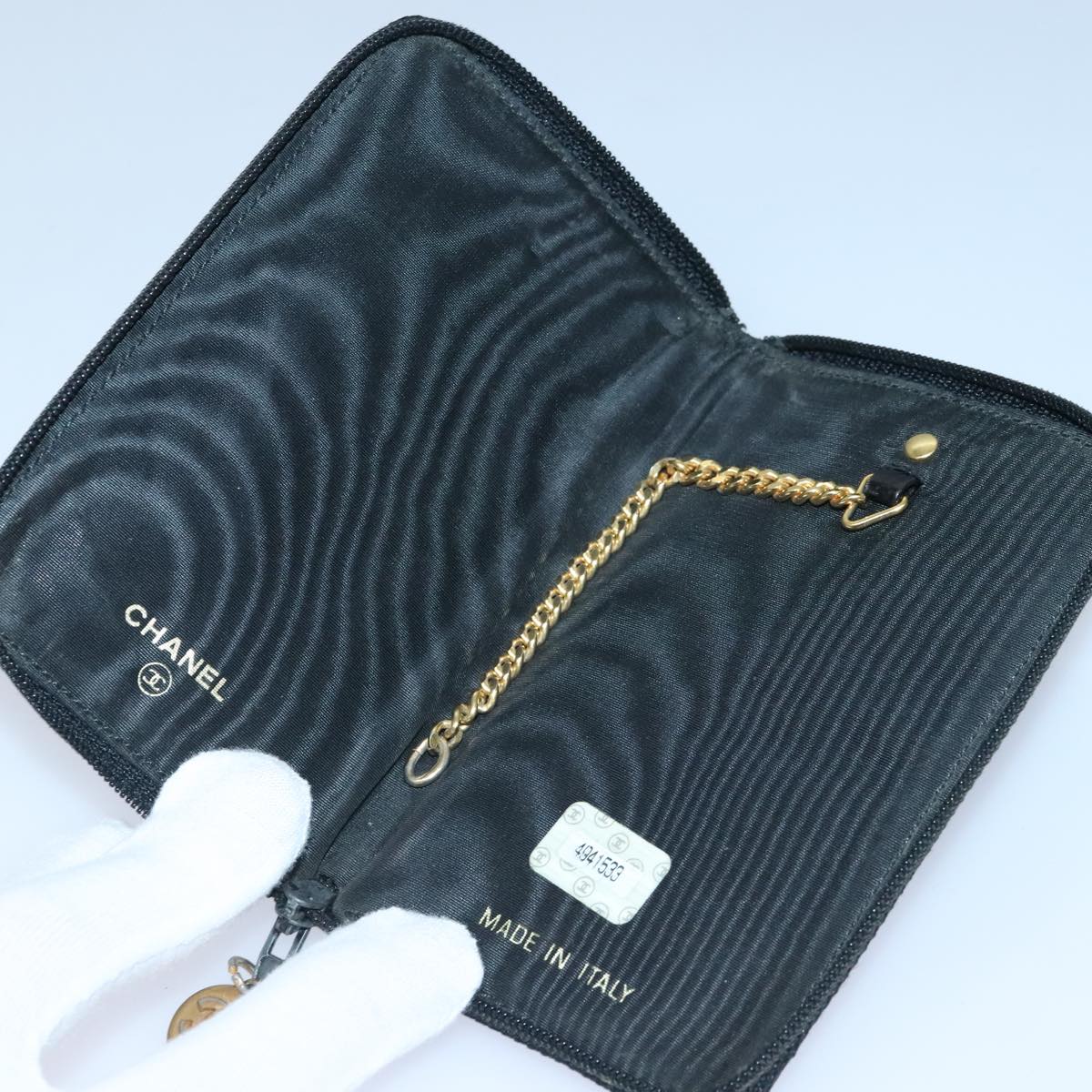 CHANEL Key Case Caviar Skin Black Gold CC Auth bs18348