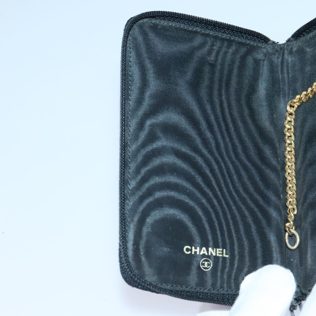 CHANEL Key Case Caviar Skin Black Gold CC Auth bs18348