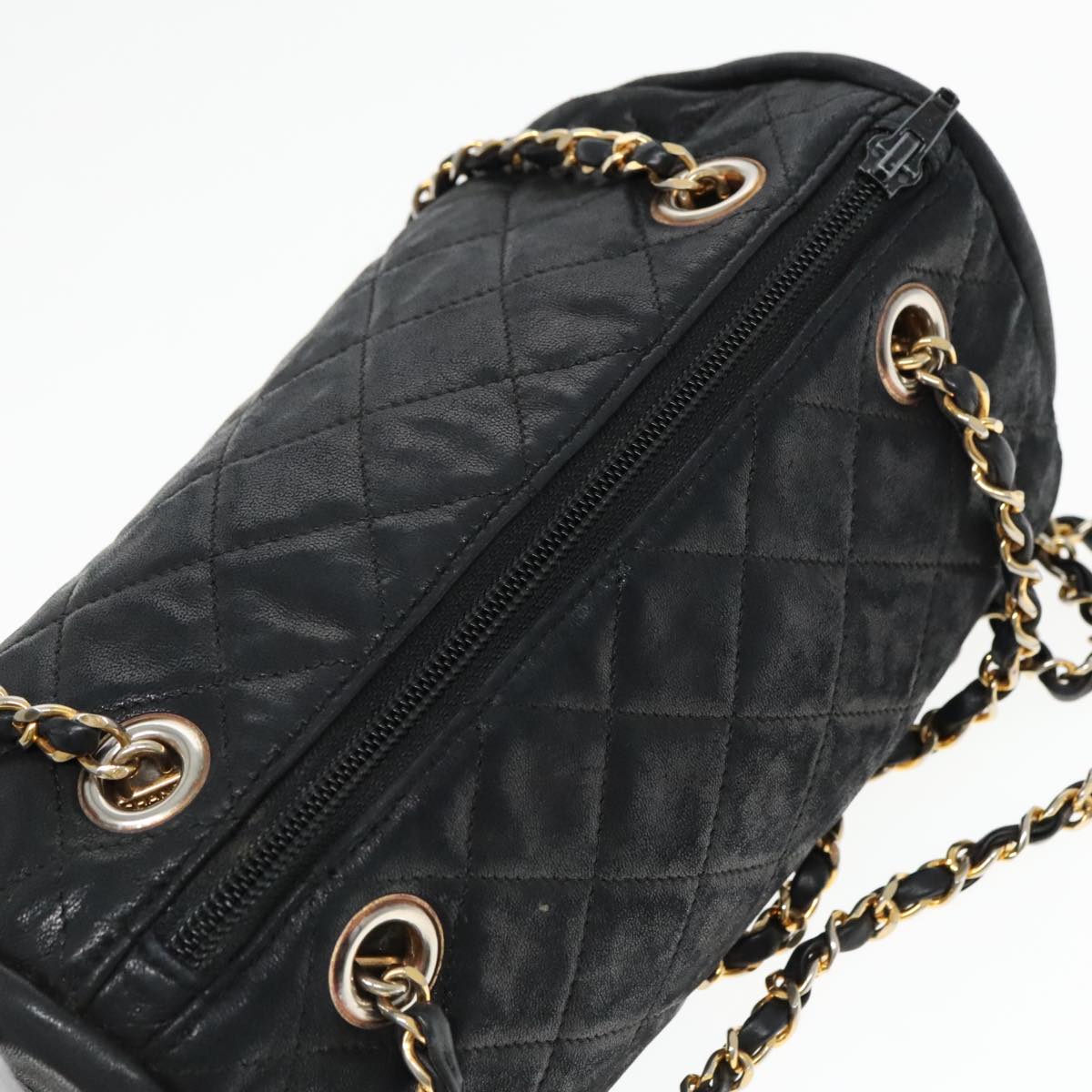 CHANEL Chain Shoulder Bag Lamb Skin Gold Black CC Auth bs18350