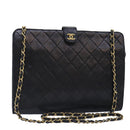 CHANEL Matelasse Chain Shoulder Bag Lamb Skin Black Gold CC Auth bs18351-1