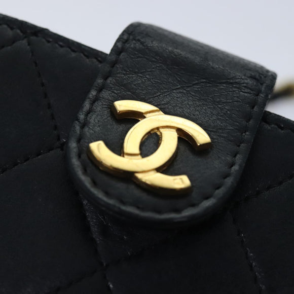 CHANEL Matelasse Chain Shoulder Bag Lamb Skin Black Gold CC Auth bs18351