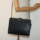 CHANEL Matelasse Chain Shoulder Bag Lamb Skin Black Gold CC Auth bs18351-22