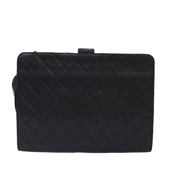 CHANEL Matelasse Chain Shoulder Bag Lamb Skin Black Gold CC Auth bs18351