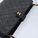 CHANEL Matelasse Chain Shoulder Bag Lamb Skin Black Gold CC Auth bs18351-6
