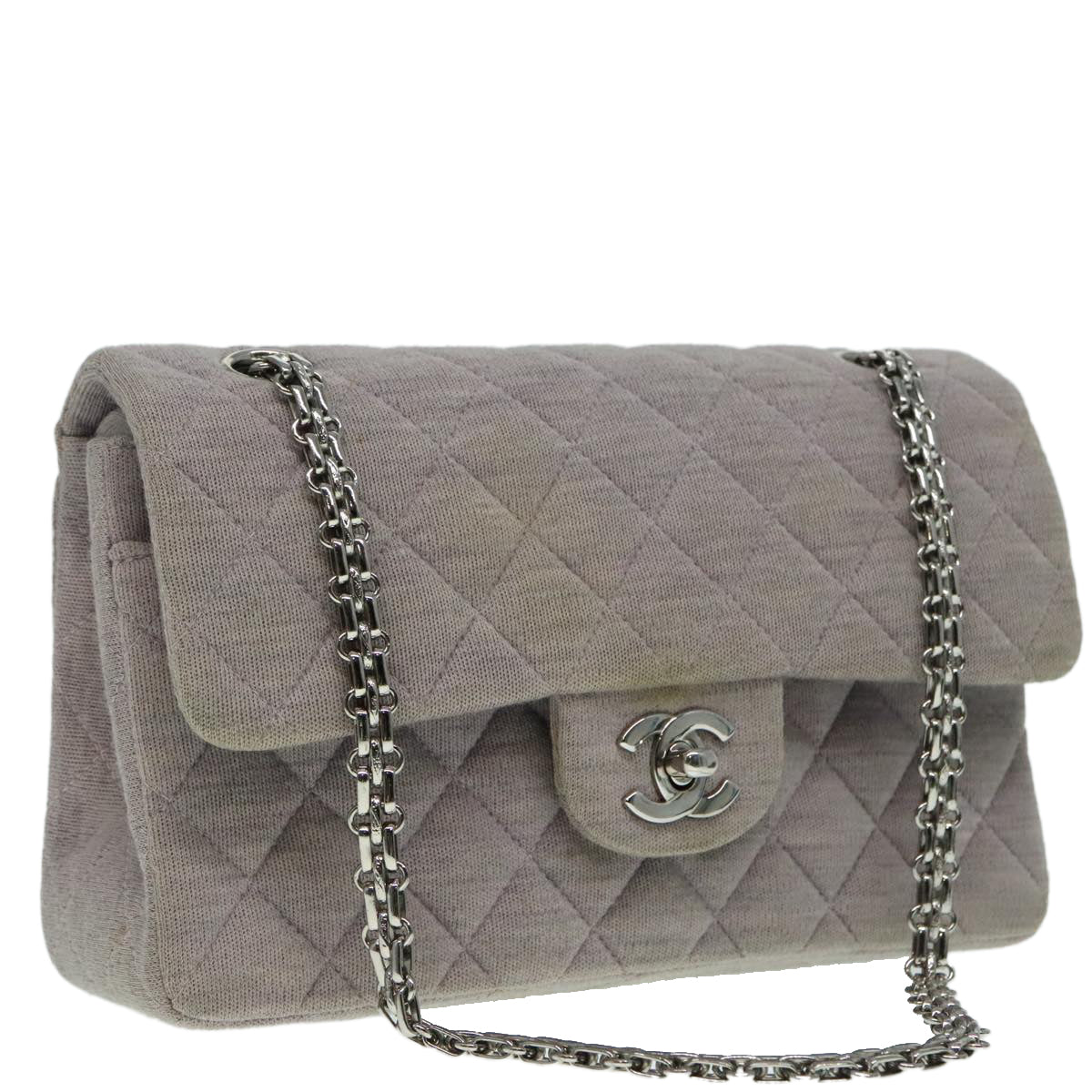 CHANEL Matelasse Chain Hand Bag Cotton Purple Silver CC Auth bs18352