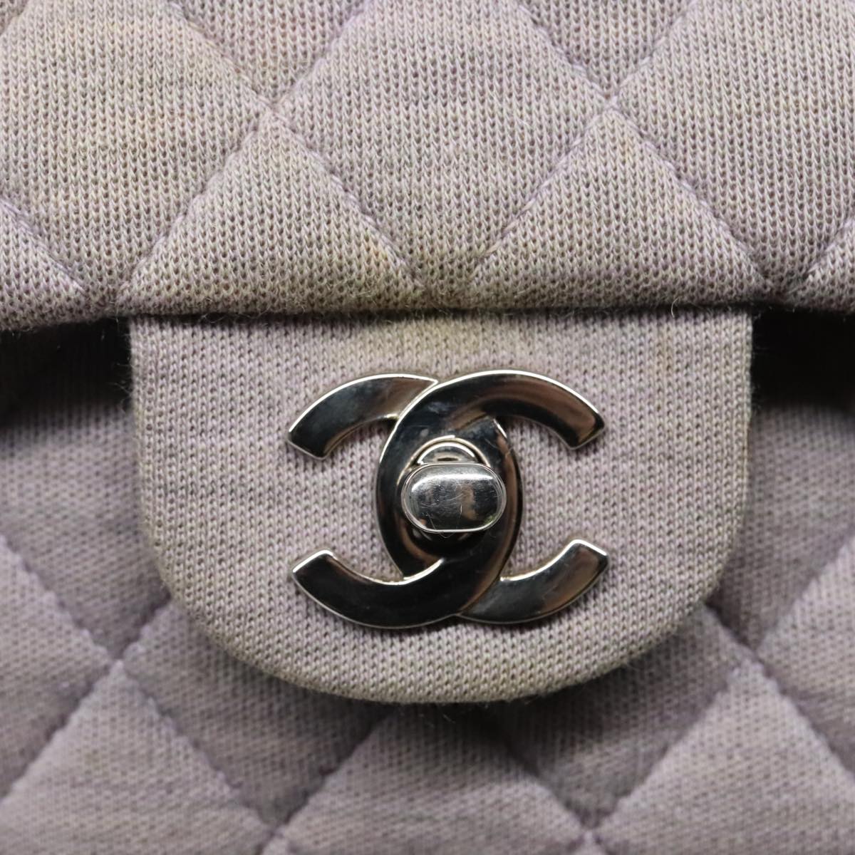 CHANEL Matelasse Chain Hand Bag Cotton Purple Silver CC Auth bs18352