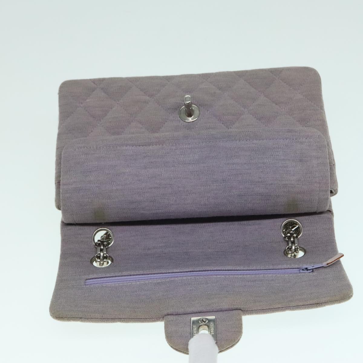 CHANEL Matelasse Chain Hand Bag Cotton Purple Silver CC Auth bs18352