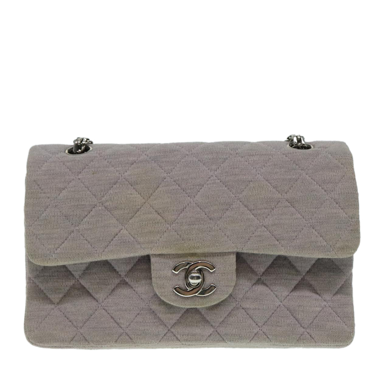 CHANEL Matelasse Chain Hand Bag Cotton Purple Silver CC Auth bs18352