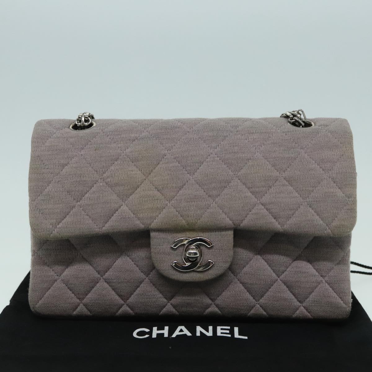 CHANEL Matelasse Chain Hand Bag Cotton Purple Silver CC Auth bs18352