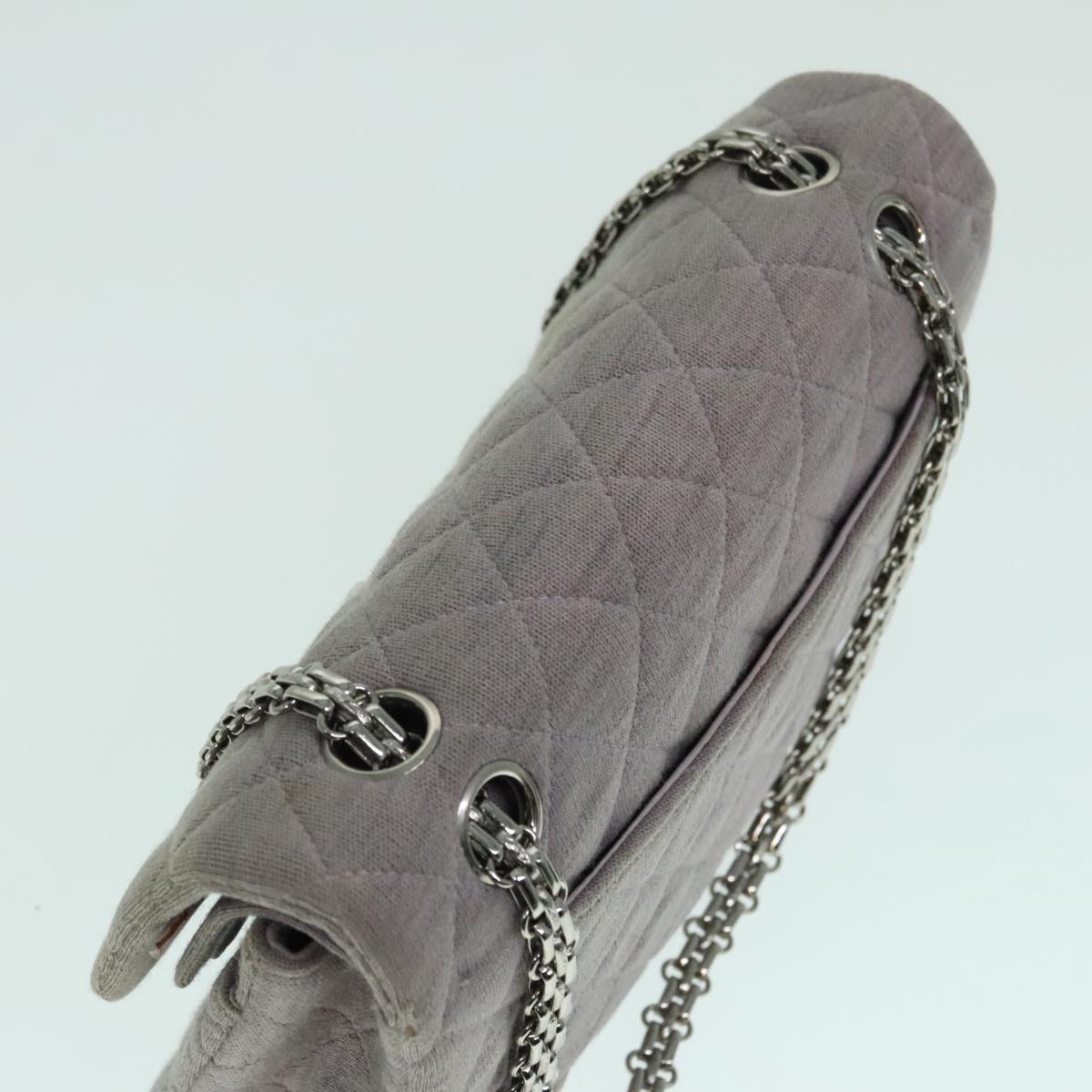 CHANEL Matelasse Chain Hand Bag Cotton Purple Silver CC Auth bs18352