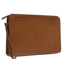 Burberrys Clutch Bag Leather Gold Brown Auth bs18366-1
