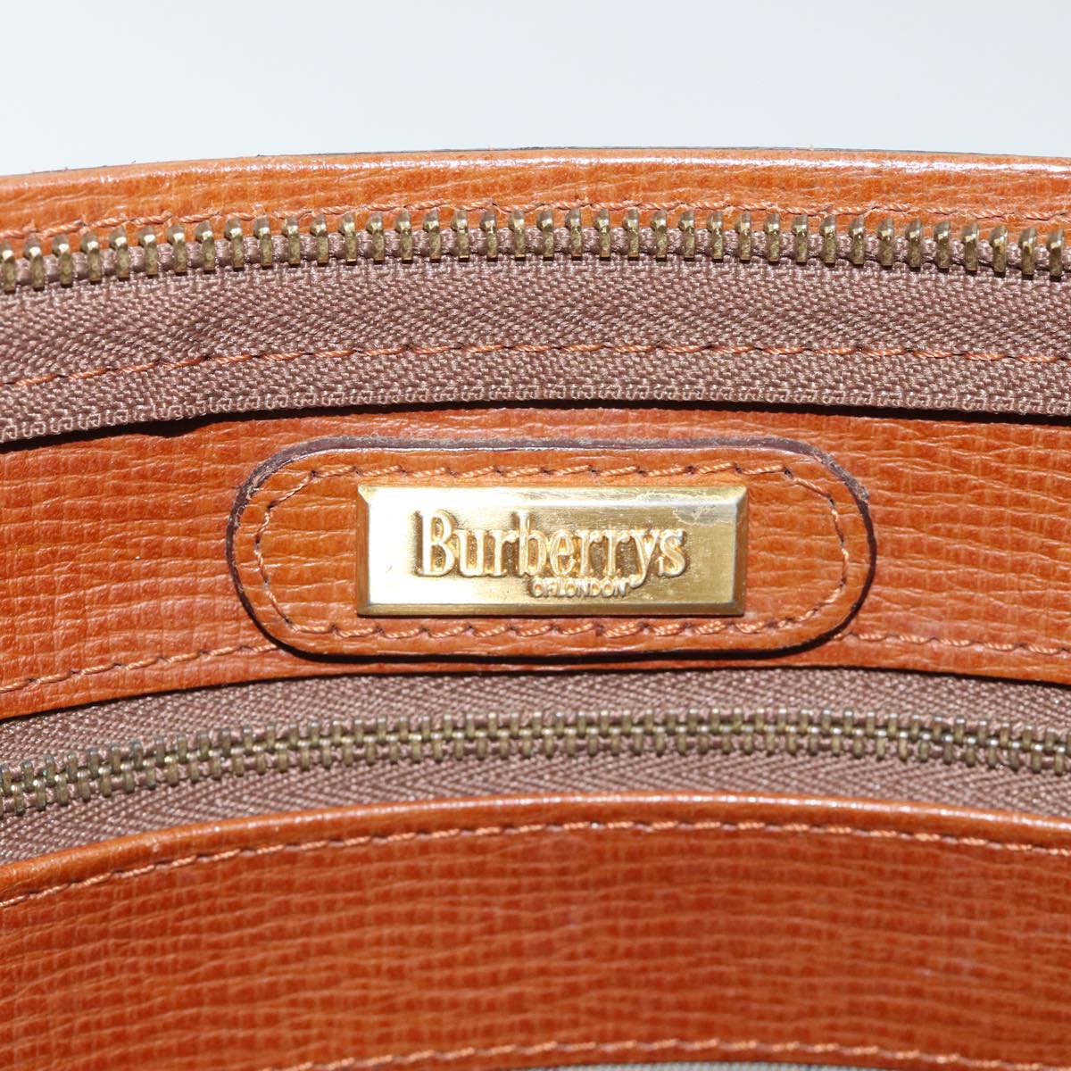 Burberrys Clutch Bag Leather Gold Brown Auth bs18366