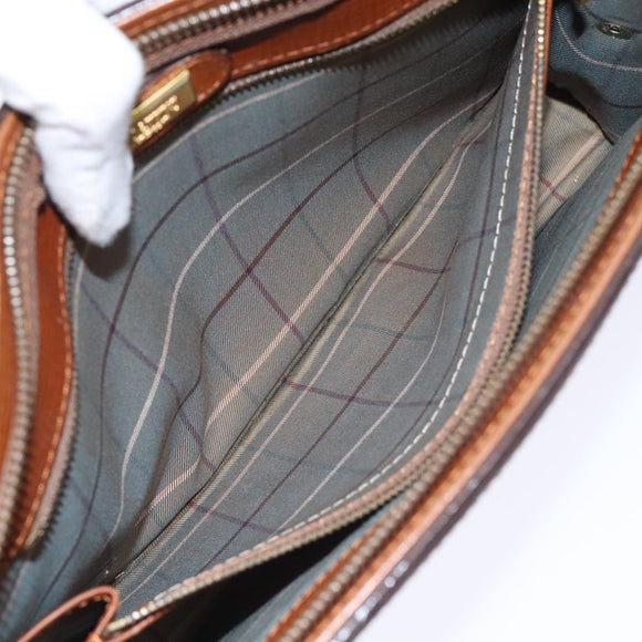 Burberrys Clutch Bag Leather Gold Brown Auth bs18366