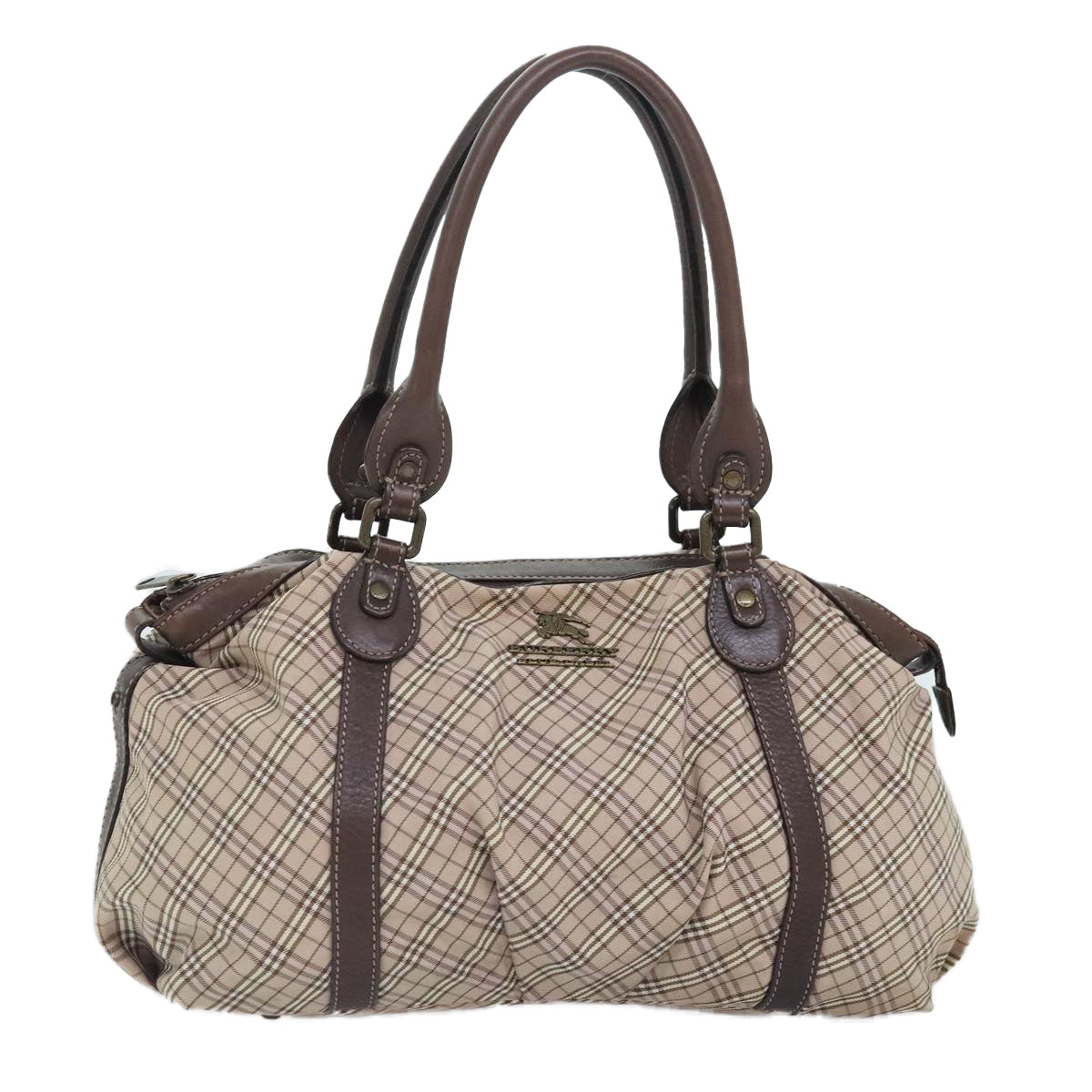 BURBERRY Nova Check Blue Label Hand Bag Canvas Beige Auth bs18367