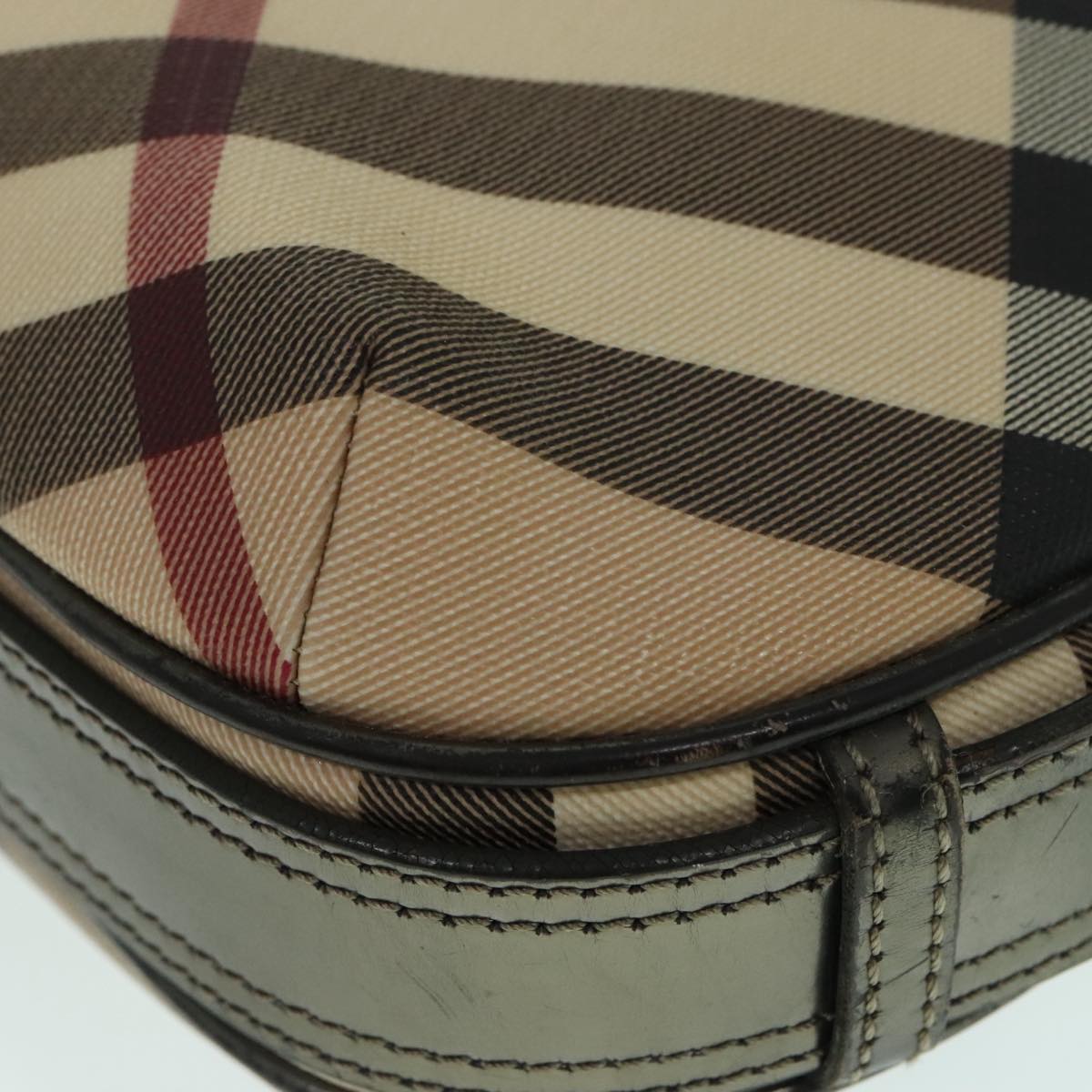 BURBERRY Nova Check Shoulder Bag PVC Beige Silver Auth bs18369