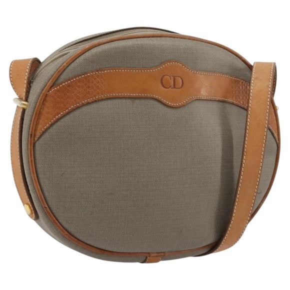 Christian Dior Shoulder Bag Leather PVC Gray Gold Auth bs18377